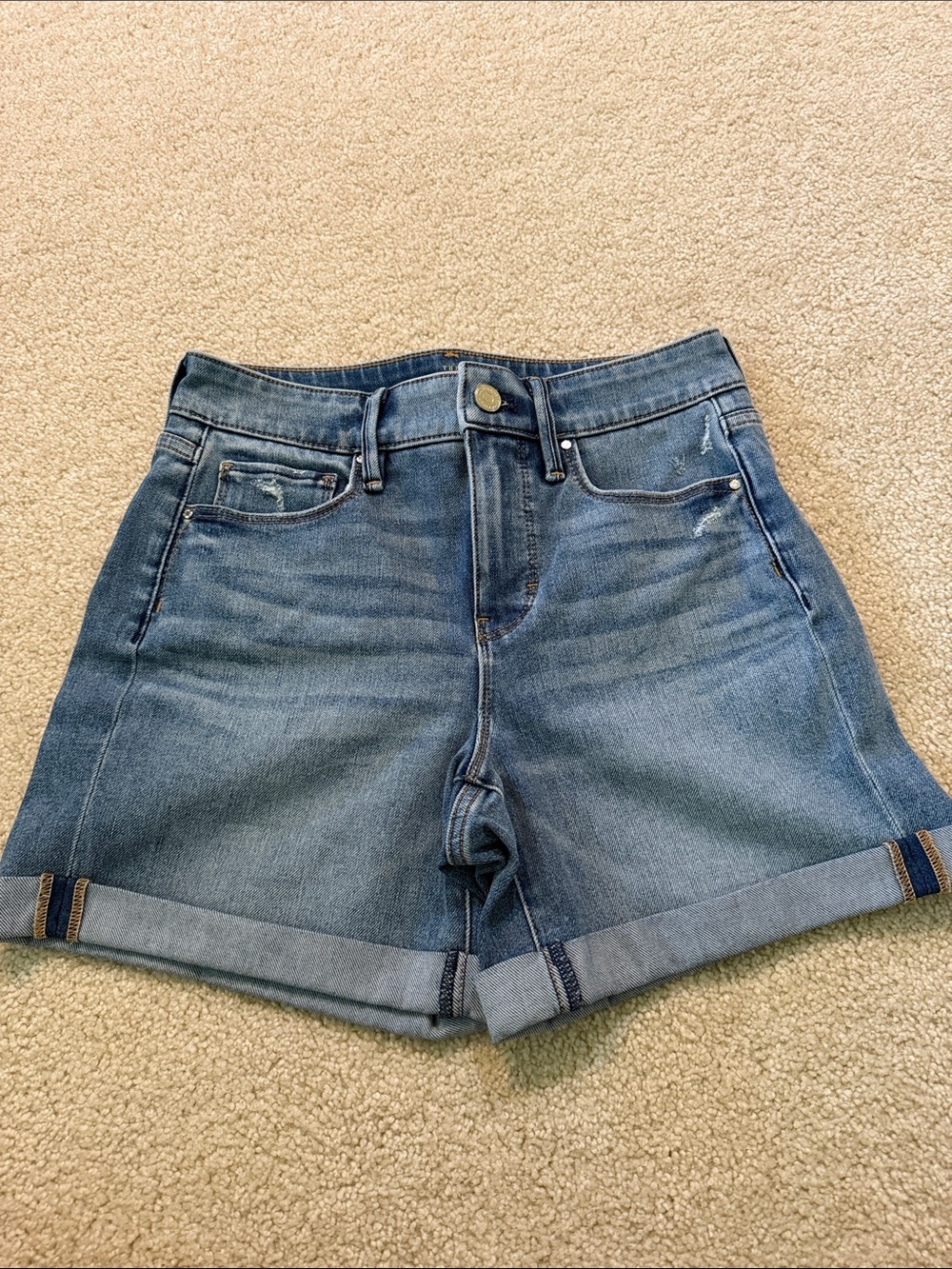 White House Black Market Mid-Rise “the 5” short” Blue Denim Shorts